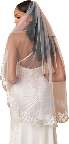 Fingertip Length Lace Edge Wedding Bridal Veil with Comb for Brides in Saudi Arabia