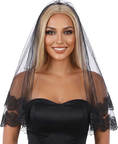 Bremorou Black Lace Wedding Veil Elegant Gothic Bridal Veil With Lace Edge, 1 Tier Fingertip Length, Perfect For Brides Women Weddings And Special Occasions in Kuwait