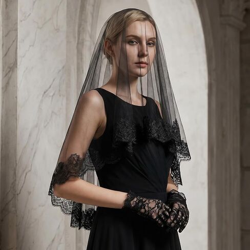Bremorou Black Lace Wedding Veil Elegant Gothic Bridal Veil With Lace Edge, 1 Tier Fingertip Length, Perfect For Brides Women Weddings And Special Occasions in Kuwait