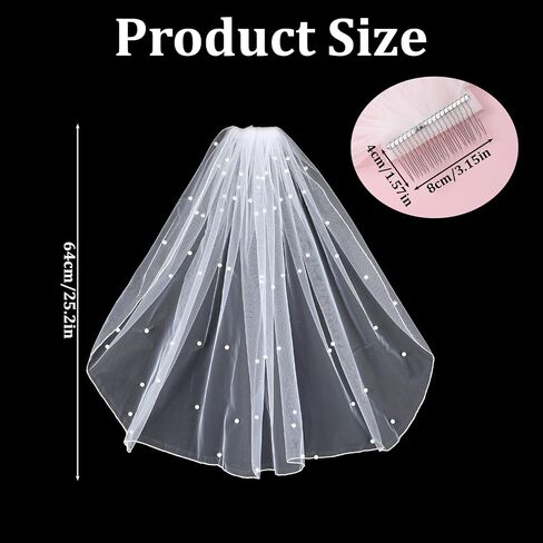 Short Wedding Pearl Veil for Brides, White Bridal Veil with Comb, Single-layer Design Perfect for Courthouse Wedding Dresses and Bride Accessories in Saudi Arabia