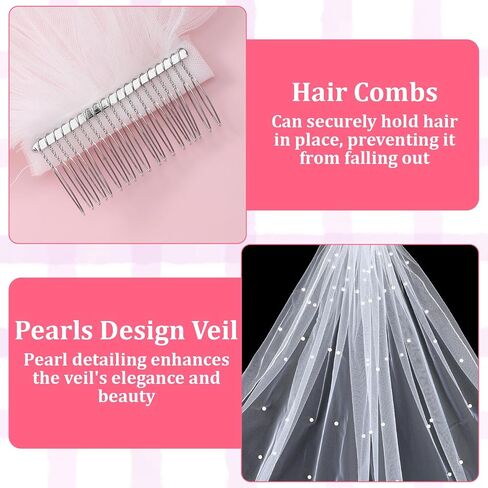 Short Wedding Pearl Veil for Brides, White Bridal Veil with Comb, Single-layer Design Perfect for Courthouse Wedding Dresses and Bride Accessories in Saudi Arabia