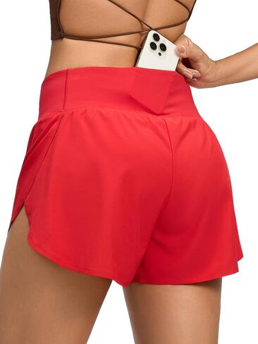 Women's High Waist 3" Athletic Running Shorts Comfy Mesh Liner,Back Pocket, High Split Dolphin Shorts for Gym Workout & Track in Saudi Arabia