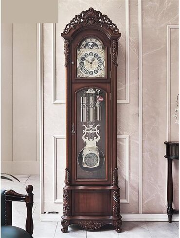 Grandfather Clocks Wooden Grandfather Clock, European Style Living Room Villa Pendulum Chinese Retro Vertical Mechanical Classical in Kuwait