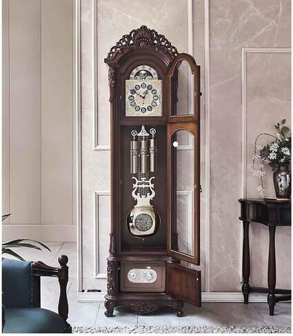 Grandfather Clocks Wooden Grandfather Clock, European Style Living Room Villa Pendulum Chinese Retro Vertical Mechanical Classical in Kuwait