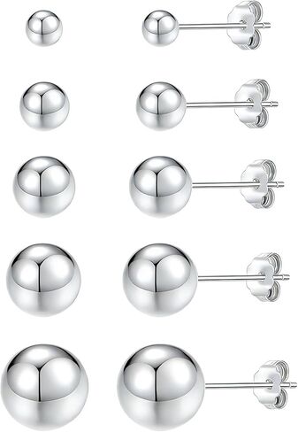 ToHeart 5 Pairs Stud Earrings for Women 14K Silver Gold Plated Studs 3-7MM Hypoallergenic Lightweight Small Ball Earrings Multiple Piercing Earrings Set in Kuwait