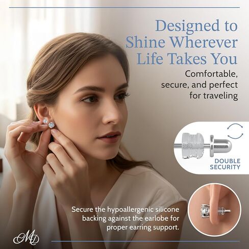 CMD Moissanite Stud Earrings, No-Poke Screw-Back Design, 18K White Gold-Vermeil, Hypoallergenic, Lab-Grown D Color VVS1 Brilliant Round Cut, GRA Certified & Inscribed, Gift Set in Saudi Arabia