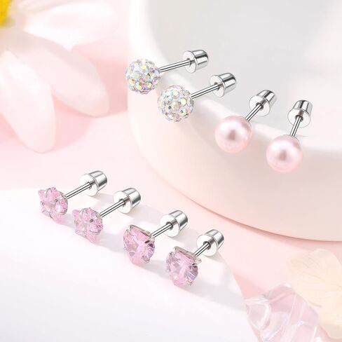 Leocuci Surgical Stainless Steel Hypoallergenic Stud Earrings for Women Girls Flat Back Earring with Screw Back in Saudi Arabia