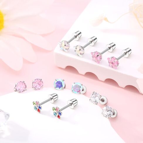 Leocuci Surgical Stainless Steel Hypoallergenic Stud Earrings for Women Girls Flat Back Earring with Screw Back in Saudi Arabia