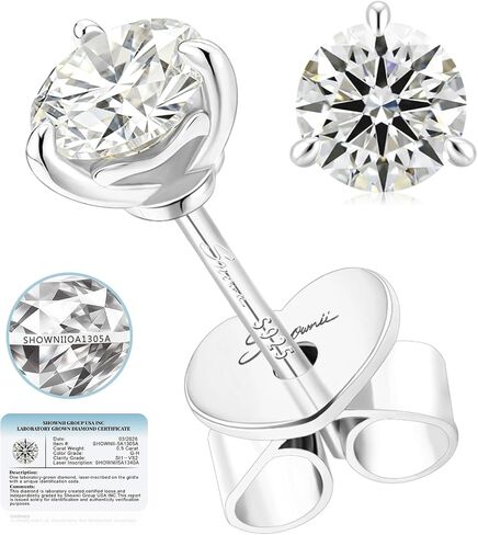 SHOWNII Diamond Earrings Certified LAB GROWN Diamond Stud Earrings for Women 0.50 to 1.00 Carat 14K Gold Plated 925 Sterling Silver Round Cut 3-Prong Push Back (G-H Color, SI1-VS2 Clarity) in Saudi Arabia
