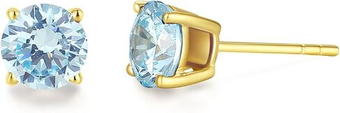 FANCIME Aquamarine Round Stud Earrings 14k Solid Yellow Gold Prong Cluster Stud Earrings March Birthstone Fine Jewelry Gifts for Her Mom Women Wife in Kuwait