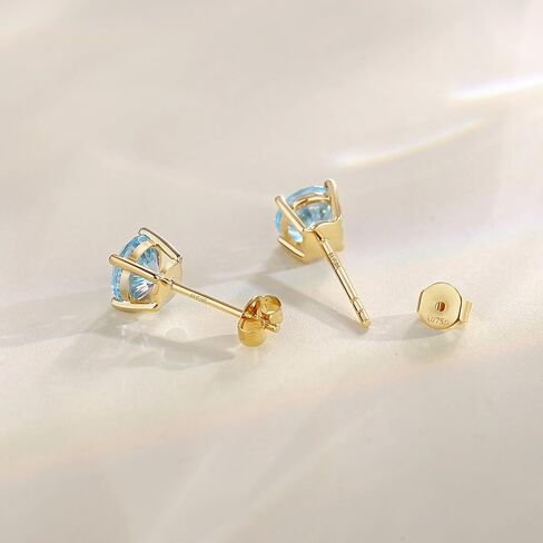 FANCIME Aquamarine Round Stud Earrings 14k Solid Yellow Gold Prong Cluster Stud Earrings March Birthstone Fine Jewelry Gifts for Her Mom Women Wife in Kuwait
