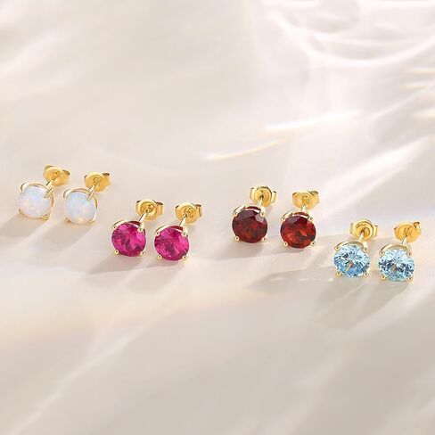 FANCIME Aquamarine Round Stud Earrings 14k Solid Yellow Gold Prong Cluster Stud Earrings March Birthstone Fine Jewelry Gifts for Her Mom Women Wife in Kuwait