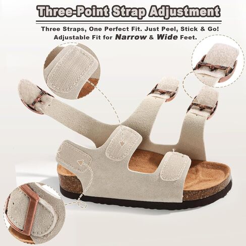 Shoquis Toddler Kids arch support Cork Footbed Sandals for Boys Girls with 3 Adjustable Hook & Loop Straps，Casual Summer Outdoor Non-slip Sandals for Growing Feet(Size Toddler 8 - Big Kid 5) in Saudi Arabia