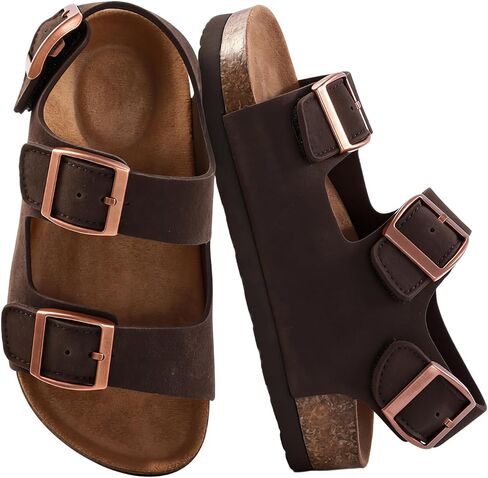 Shoquis Toddler Kids arch support Cork Footbed Sandals for Boys Girls with 3 Adjustable Hook & Loop Straps，Casual Summer Outdoor Non-slip Sandals for Growing Feet(Size Toddler 8 - Big Kid 5) in Saudi Arabia