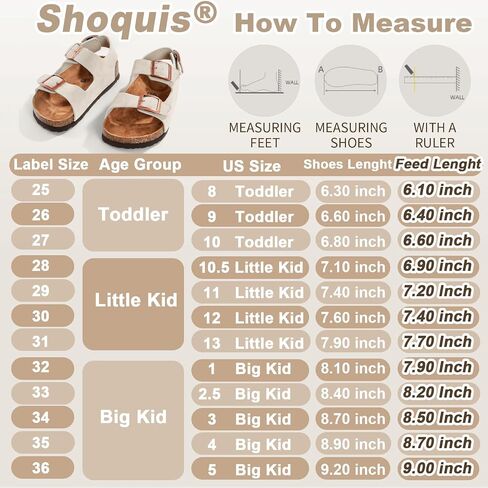 Shoquis Toddler Kids arch support Cork Footbed Sandals for Boys Girls with 3 Adjustable Hook & Loop Straps，Casual Summer Outdoor Non-slip Sandals for Growing Feet(Size Toddler 8 - Big Kid 5) in Saudi Arabia