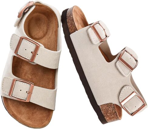 Shoquis Toddler Kids arch support Cork Footbed Sandals for Boys Girls with 3 Adjustable Hook & Loop Straps，Casual Summer Outdoor Non-slip Sandals for Growing Feet(Size Toddler 8 - Big Kid 5) in Saudi Arabia