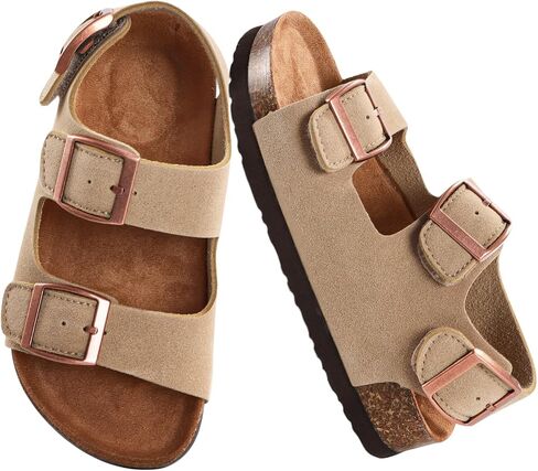 Shoquis Toddler Kids arch support Cork Footbed Sandals for Boys Girls with 3 Adjustable Hook & Loop Straps，Casual Summer Outdoor Non-slip Sandals for Growing Feet(Size Toddler 8 - Big Kid 5) in Saudi Arabia