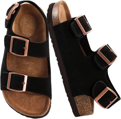 Shoquis Toddler Kids arch support Cork Footbed Sandals for Boys Girls with 3 Adjustable Hook & Loop Straps，Casual Summer Outdoor Non-slip Sandals for Growing Feet(Size Toddler 8 - Big Kid 5) in Saudi Arabia