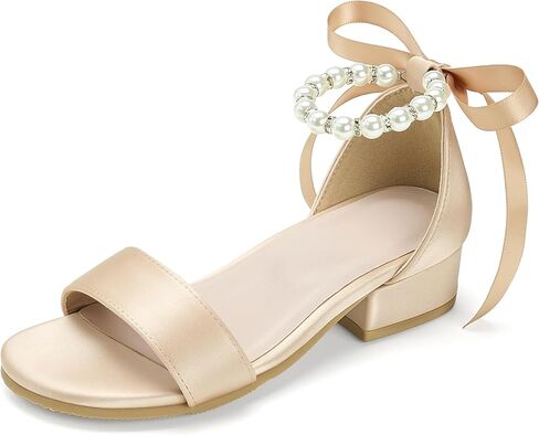 Girls Sandals Low Heel Chunky Dress Shoes Little Big Kid Flower Girls Open Toe Party Wedding Shoes in Kuwait