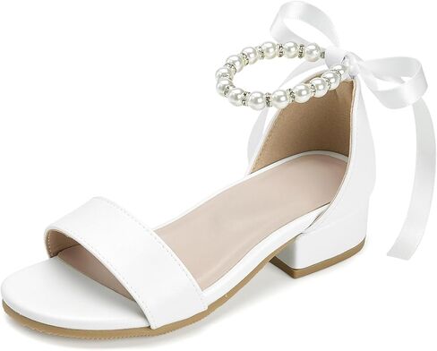 Girls Sandals Low Heel Chunky Dress Shoes Little Big Kid Flower Girls Open Toe Party Wedding Shoes in Kuwait