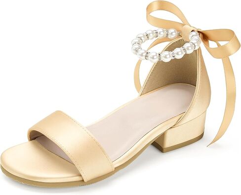 Girls Sandals Low Heel Chunky Dress Shoes Little Big Kid Flower Girls Open Toe Party Wedding Shoes in Kuwait