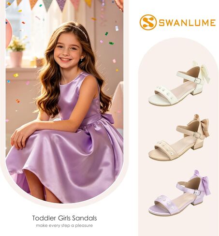 Girls Sandals Low Heel Chunky Dress Shoes Little Big Kid Flower Girls Open Toe Party Wedding Shoes in Kuwait