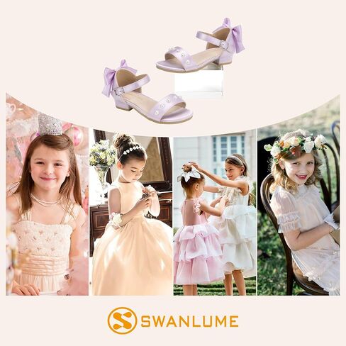 Girls Sandals Low Heel Chunky Dress Shoes Little Big Kid Flower Girls Open Toe Party Wedding Shoes in Kuwait