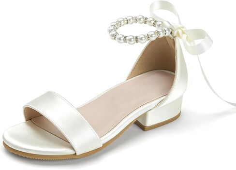 Girls Sandals Low Heel Chunky Dress Shoes Little Big Kid Flower Girls Open Toe Party Wedding Shoes in Kuwait