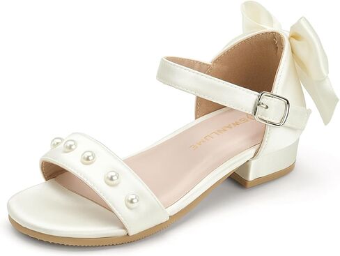 Girls Sandals Low Heel Chunky Dress Shoes Little Big Kid Flower Girls Open Toe Party Wedding Shoes in Kuwait