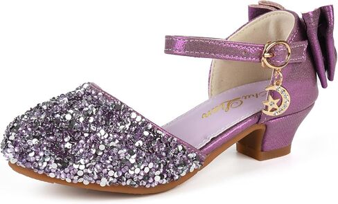 ChuLian Girls Sandals Little Kids Glitter Bow Dress Shoes Crystal Low Heel Sequins Princess Sandals Toddler Flower Wedding Party Shoes in Saudi Arabia