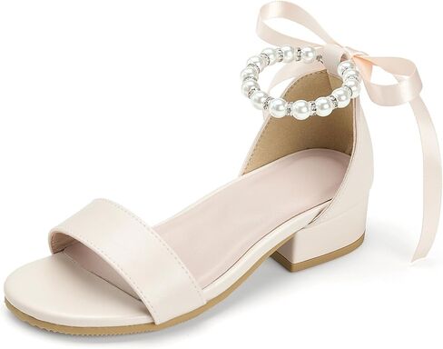 Girls Sandals Low Heel Chunky Dress Shoes Little Big Kid Flower Girls Open Toe Party Wedding Shoes in Kuwait