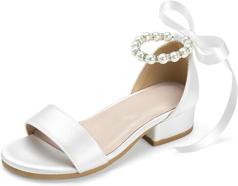 Girls Sandals Low Heel Chunky Dress Shoes Little Big Kid Flower Girls Open Toe Party Wedding Shoes in Kuwait