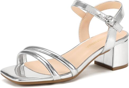 PANDANINJIA Girls Heels Sandals Square Toe Two-Strap Dress Shoes Little Big Kids Flower Girl Wedding Party Summer Shoes in Kuwait