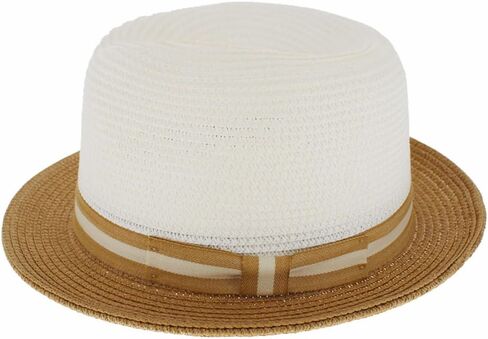 Men Women Summer Woven Straw Trilby Fedora Hat in Ivory Tan Black in Kuwait