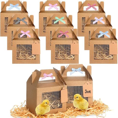 Adopt a Chick Party Favors Chicken Coop Party Favors Boxes Farm Animal Foldable Treat Goodie Bags with Raffia Bow Window Screen Tags Chicken Coop Supplies for Adopt Chick Farm Birthday Decor 12 Pcs in Kuwait