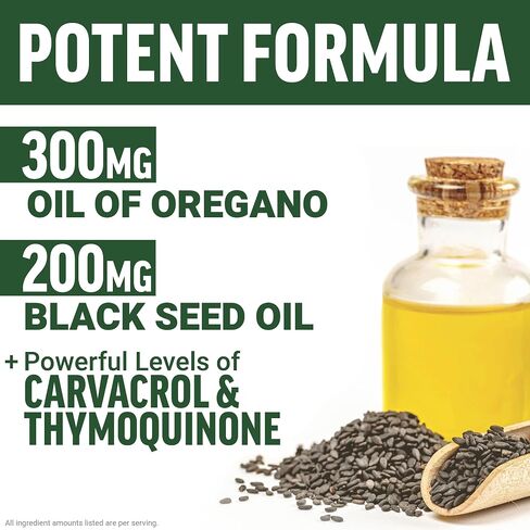 Force Factor Oil of Oregano with Black Seed Oil, Traditionally Used to Support Immune Function, Digestion & Gut Health, Energy & Vitality, Delivers Carvacrol & Thymoquinone, 60 Softgels in Kuwait
