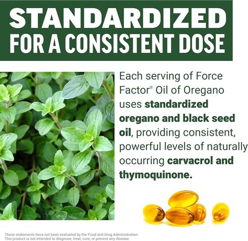Force Factor Oil of Oregano with Black Seed Oil, Traditionally Used to Support Immune Function, Digestion & Gut Health, Energy & Vitality, Delivers Carvacrol & Thymoquinone, 60 Softgels in Kuwait