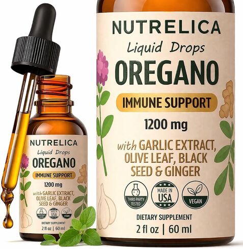 Oregano Oil with Garlic Extract, Olive Leaf, Black Seed Oil & Ginger – Immune Support & Wellness – 1200mg, No Sugar, Alcohol-Free, Vegan, Non-GMO in Saudi Arabia