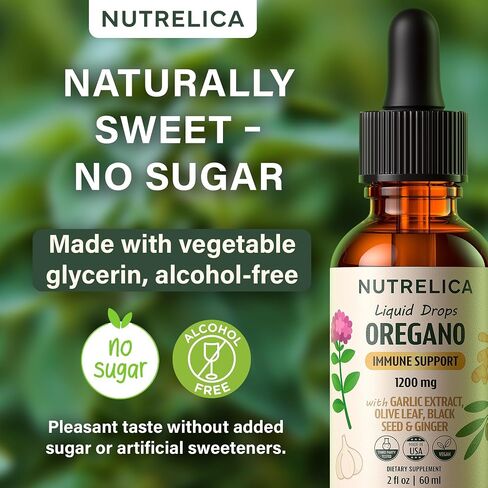 Oregano Oil with Garlic Extract, Olive Leaf, Black Seed Oil & Ginger – Immune Support & Wellness – 1200mg, No Sugar, Alcohol-Free, Vegan, Non-GMO in Saudi Arabia