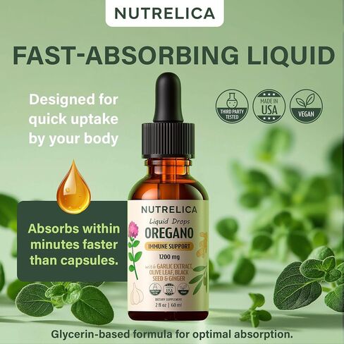Oregano Oil with Garlic Extract, Olive Leaf, Black Seed Oil & Ginger – Immune Support & Wellness – 1200mg, No Sugar, Alcohol-Free, Vegan, Non-GMO in Saudi Arabia