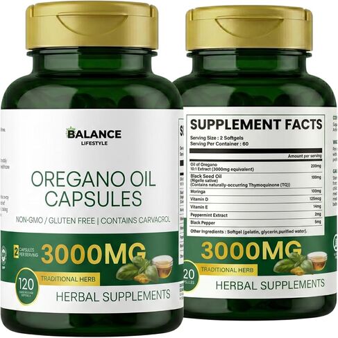 Oil of Oregano Capsules, 3000mg Oregano Oil Formulated with Black Seed Oil and Moringa, High Strength Carvacrol & Thymoquinone, Non-GMO, Gluten-Free 120 Softgels in Saudi Arabia