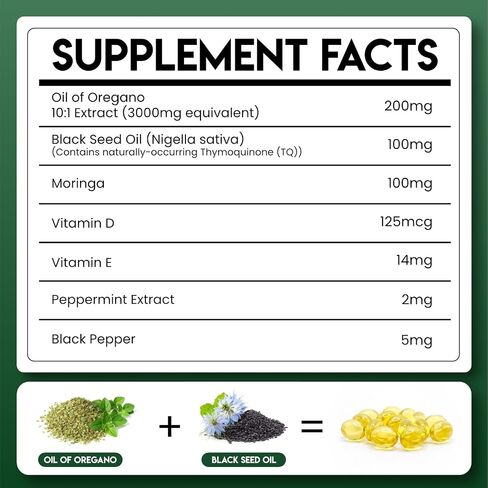 Oil of Oregano Capsules, 3000mg Oregano Oil Formulated with Black Seed Oil and Moringa, High Strength Carvacrol & Thymoquinone, Non-GMO, Gluten-Free 120 Softgels in Saudi Arabia