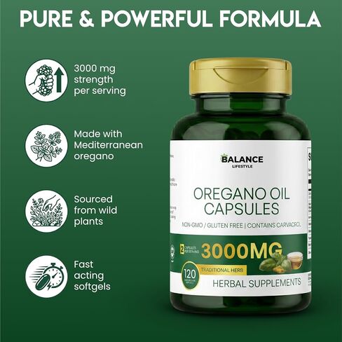 Oil of Oregano Capsules, 3000mg Oregano Oil Formulated with Black Seed Oil and Moringa, High Strength Carvacrol & Thymoquinone, Non-GMO, Gluten-Free 120 Softgels in Saudi Arabia