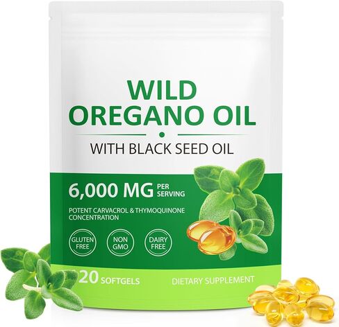 Oil of Oregano with Black Seed Oil Softgels 6000mg – 120 Count Oil of Oregano Dietary Supplement Formulated – Non-GMO, Gluten Free, Easy-to-Swallow Capsules for Daily Wellness Support in Kuwait