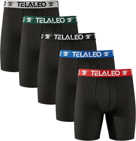 TELALEO Men’s 9 Inch Long Leg Boxer Briefs 5 Pack, Moisture Wicking Quick Dry Athletic Underwear with Supportive Pouch in Saudi Arabia