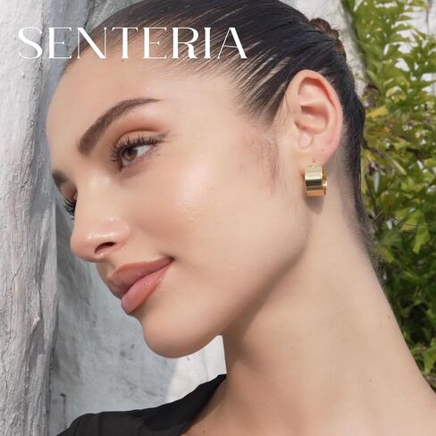 Senteria 10mm واسعة مكتنزة الذهب هوب الأقراط هيبوالرجينيك 925 الفضة الاسترليني آخر هوب أقراط غير تشويه سميكة الذهب هوب أقراط للنساء 18/25/30mm in Kuwait