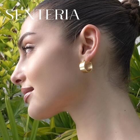 Senteria 10mm واسعة مكتنزة الذهب هوب الأقراط هيبوالرجينيك 925 الفضة الاسترليني آخر هوب أقراط غير تشويه سميكة الذهب هوب أقراط للنساء 18/25/30mm in Kuwait