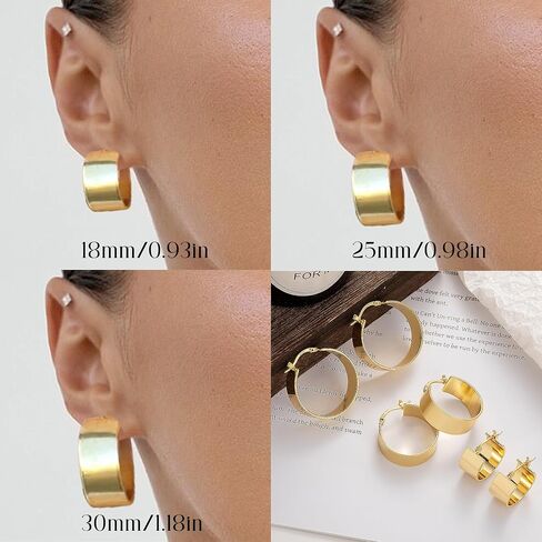 Senteria 10mm واسعة مكتنزة الذهب هوب الأقراط هيبوالرجينيك 925 الفضة الاسترليني آخر هوب أقراط غير تشويه سميكة الذهب هوب أقراط للنساء 18/25/30mm in Kuwait