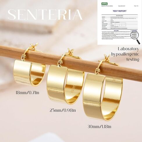 Senteria 10mm واسعة مكتنزة الذهب هوب الأقراط هيبوالرجينيك 925 الفضة الاسترليني آخر هوب أقراط غير تشويه سميكة الذهب هوب أقراط للنساء 18/25/30mm in Kuwait