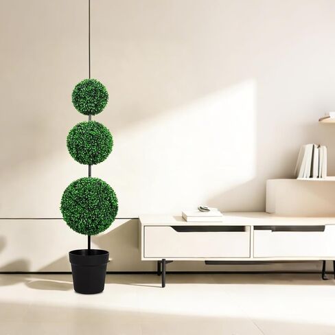 4FT Artificial Triple Ball Topiary Trees with Gray Planter Pot, Outdoor Indoor Realistic Faux Shrubs Plants, Fake Trees for Home Offices Porch Decor, Set of 2 in Saudi Arabia